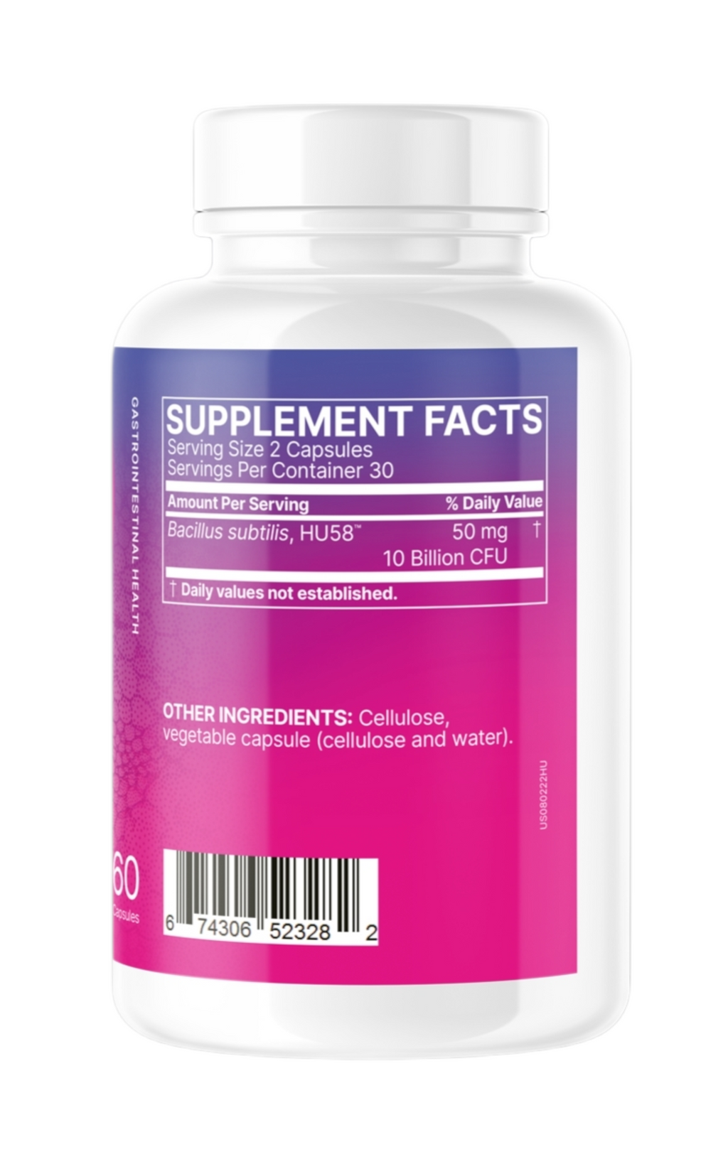 Microbiome Labs - HU58 - Probiótico de Bacillus Subtilis 60 Cápsulas