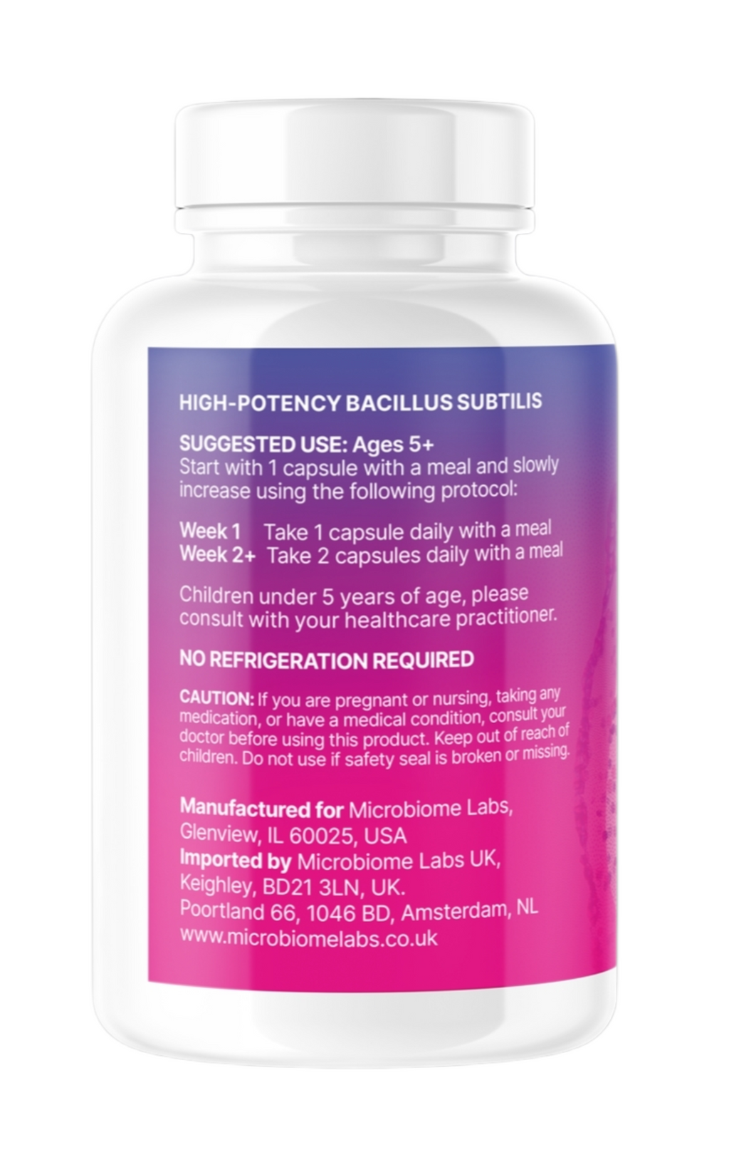 Microbiome Labs - HU58 - Probiótico de Bacillus Subtilis 60 Cápsulas