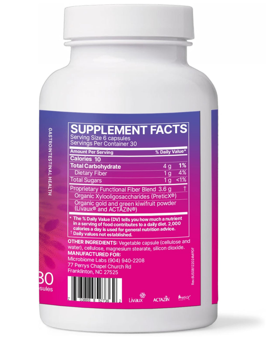 Microbiome Labs - MegaPre DF Precision Prebiotic - Suplemento Prebiótico 180 Cápsulas