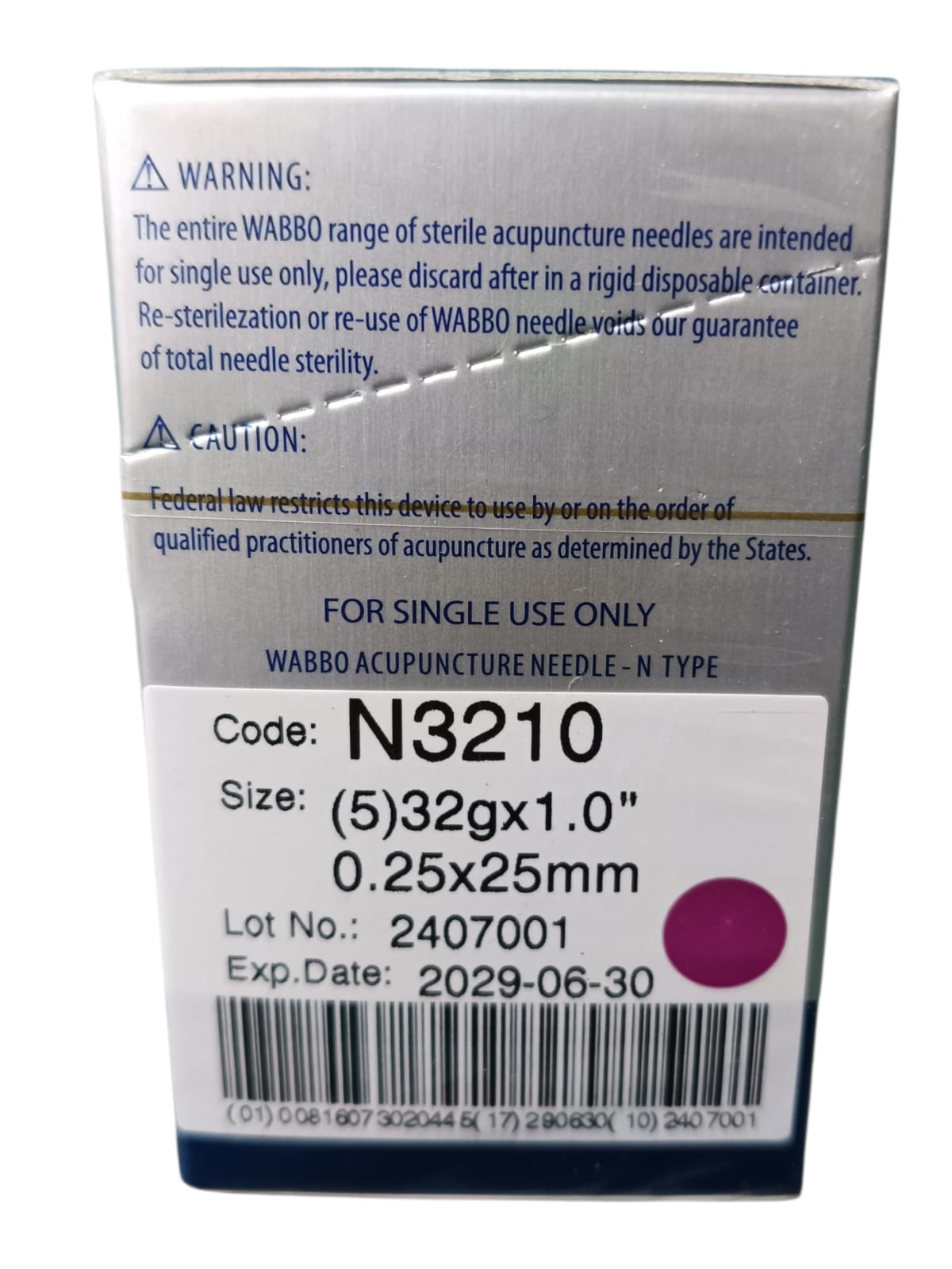 Caja de Agujas SILVER STAR Para Acupuntura y Punción Seca 100 Agujas WABBO.