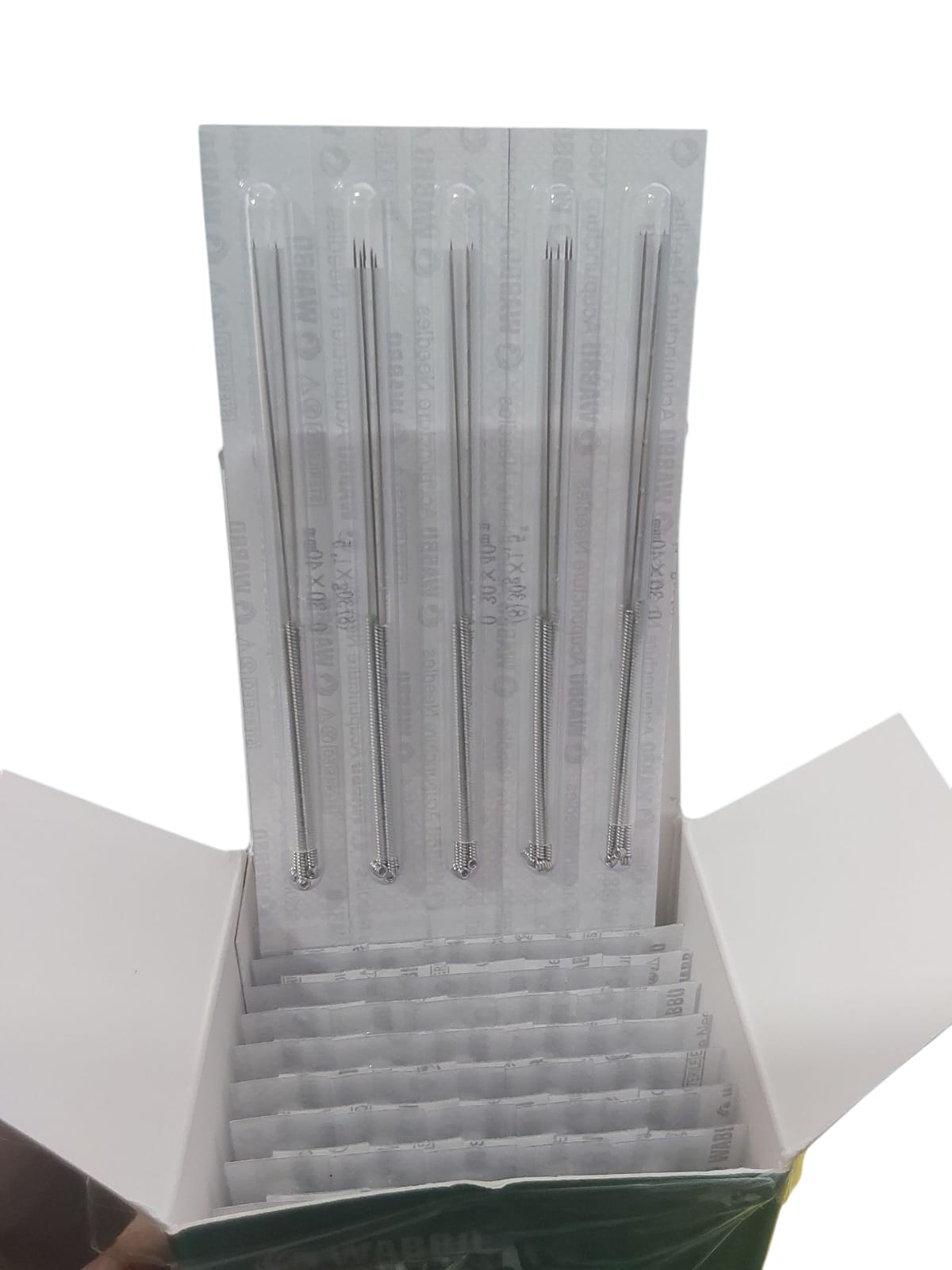 Caja de Agujas Para Acupuntura y Punción Seca 500 Piezas WABBO Varios Tamaños.