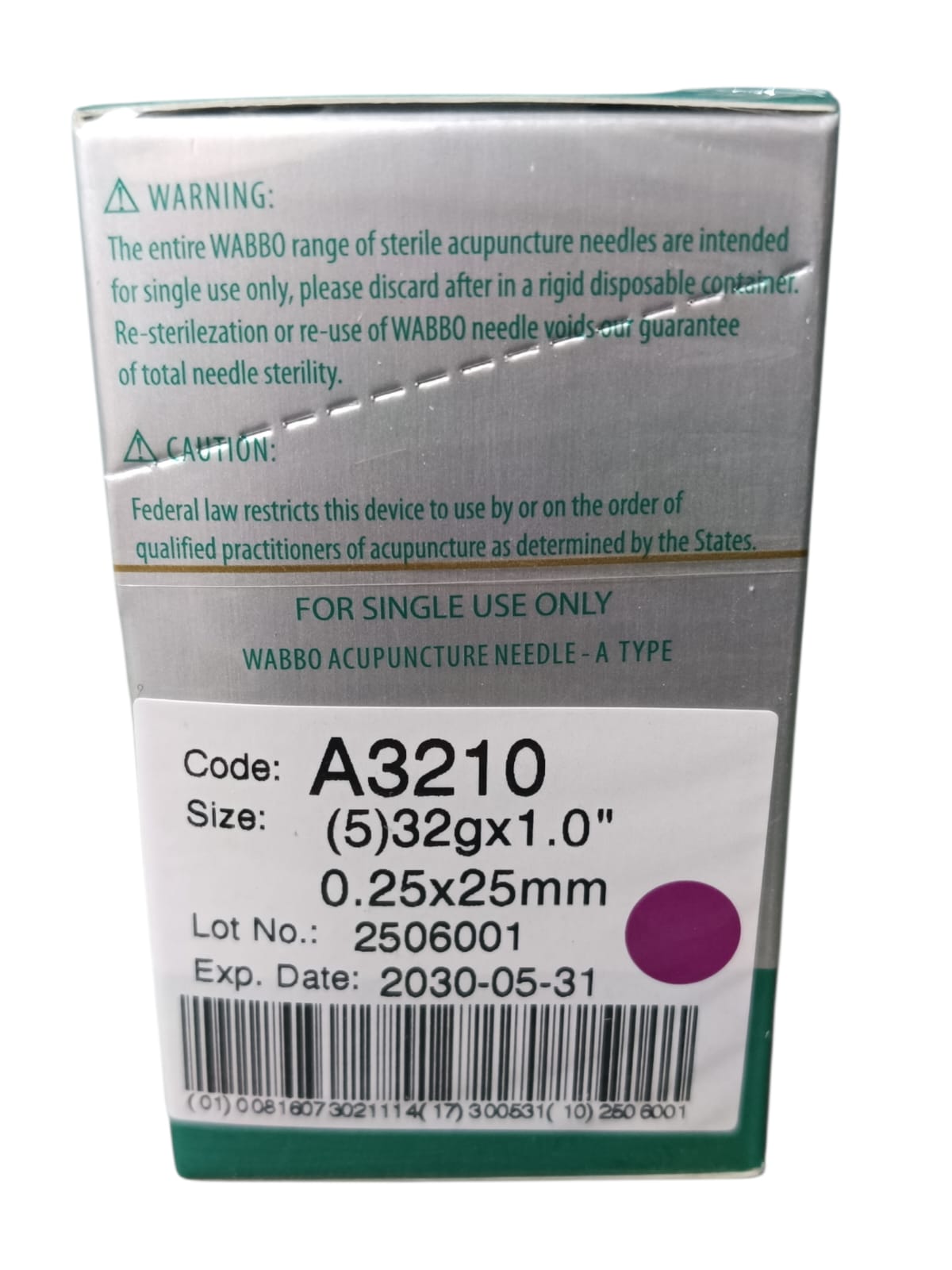 Caja de Agujas Para Acupuntura y Punción Seca 100 Agujas SST WABBO.