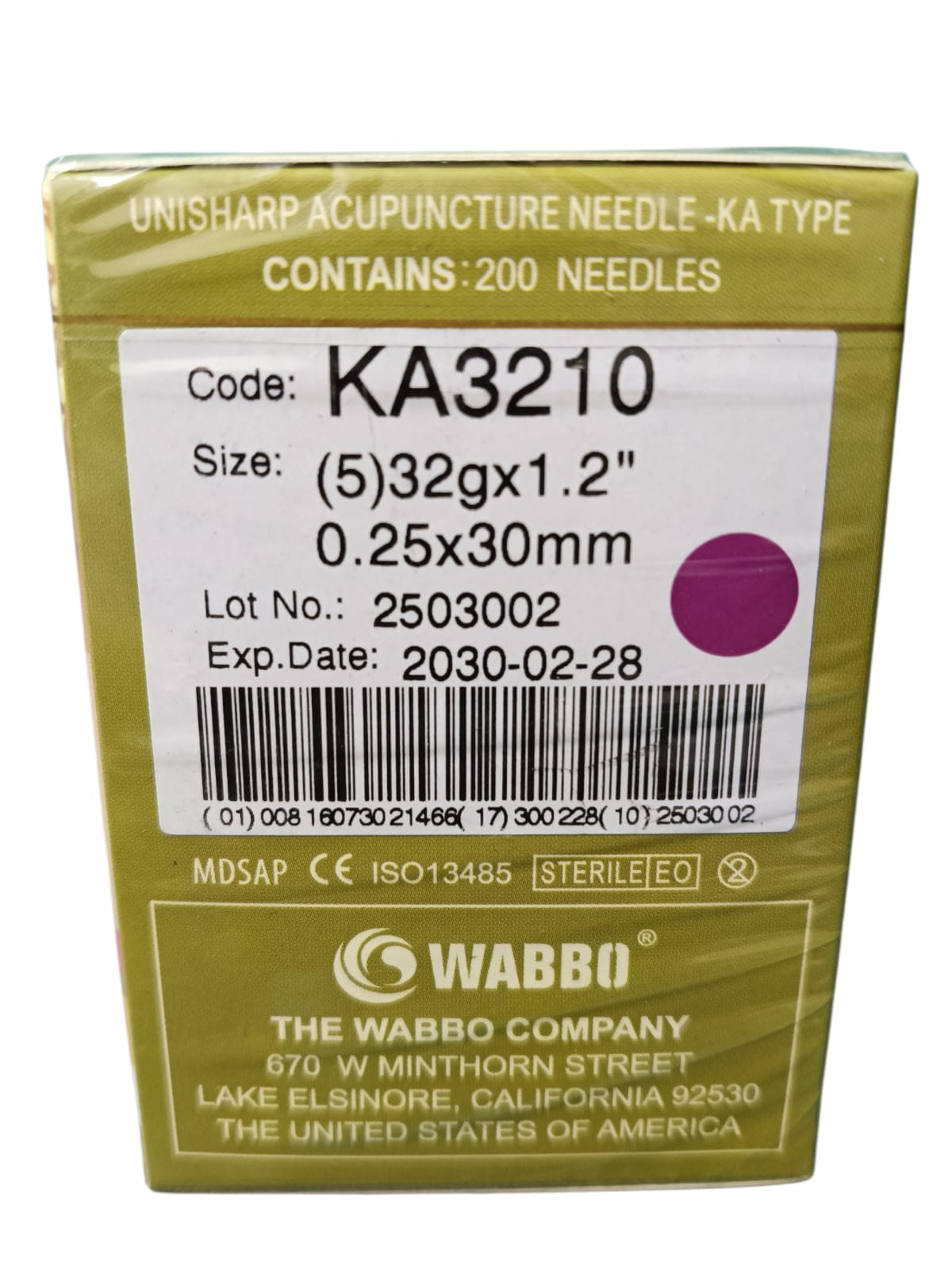 Caja de Agujas UNISHARP Para Acupuntura y Punción Seca 200 Agujas WABBO.
