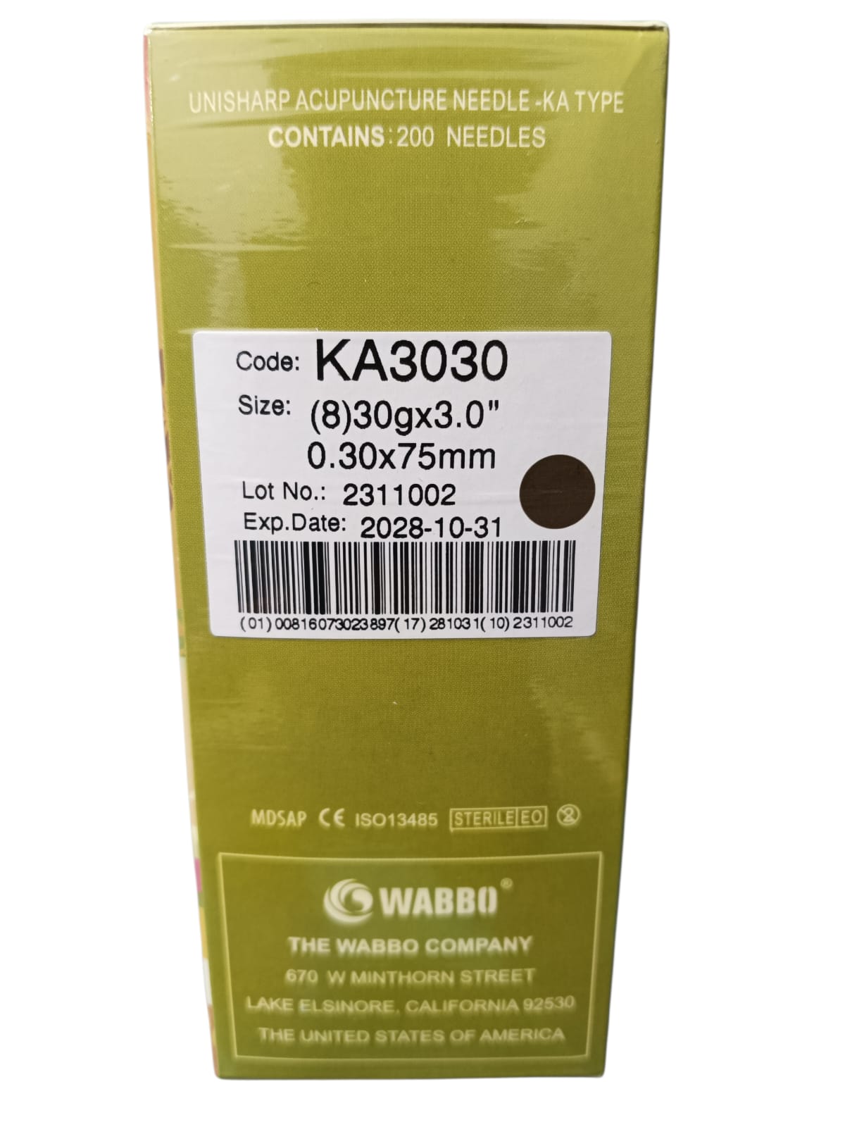 Caja de Agujas UNISHARP Para Acupuntura y Punción Seca 200 Agujas WABBO.